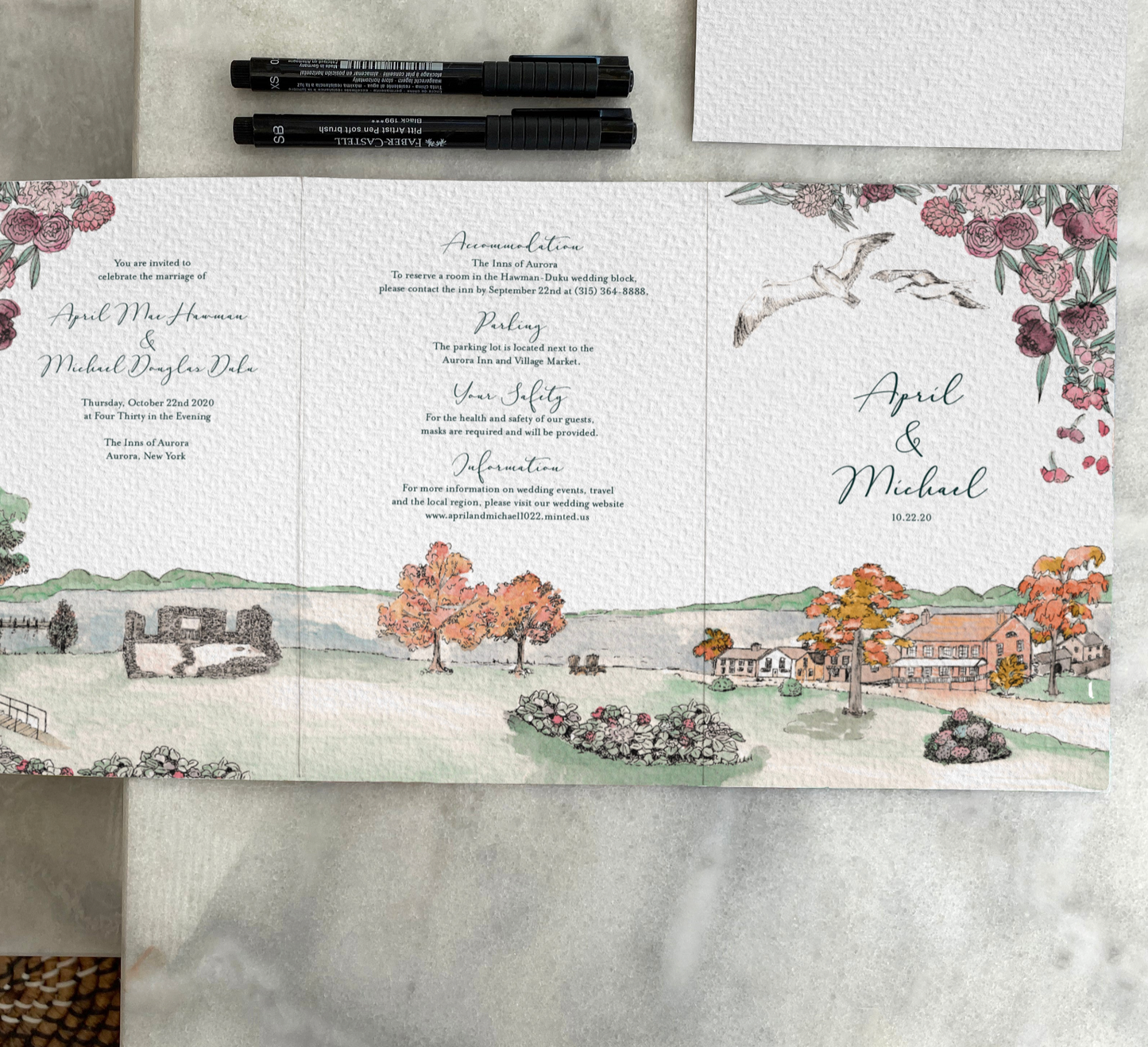 Aurora Inns, Fingerlakes, New York, Wedding Destination Invitation Design