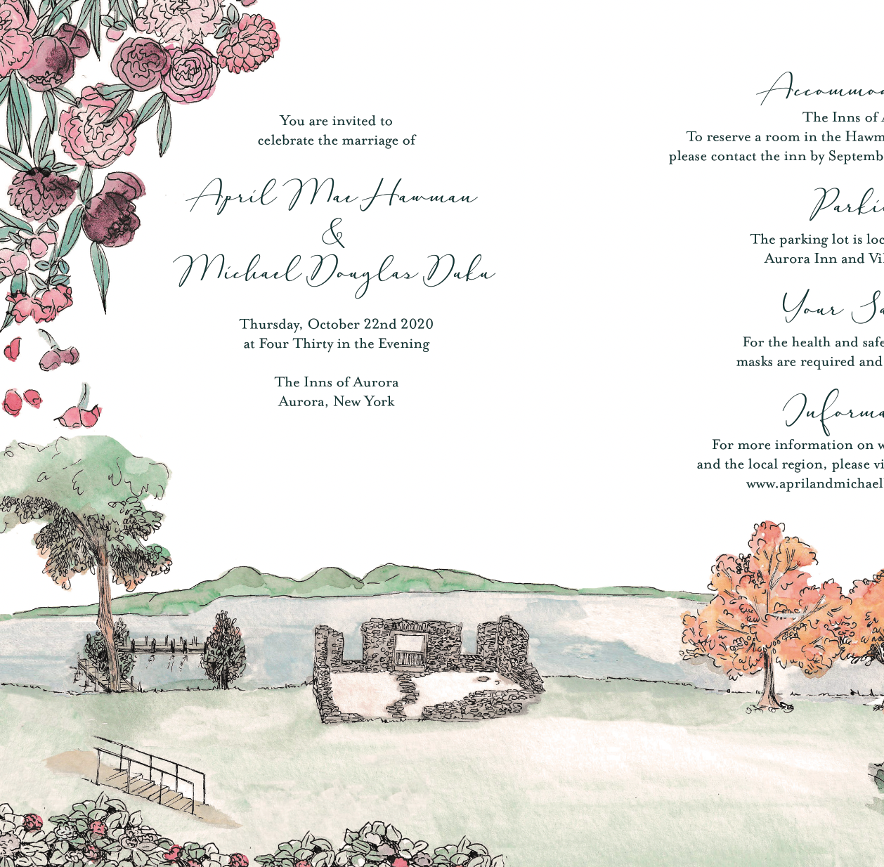 Aurora Inns, Fingerlakes, New York, Wedding Destination Invitation Design