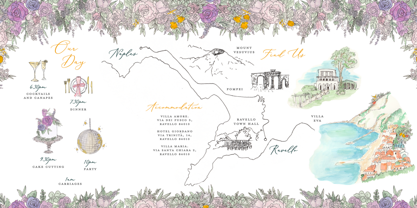 Tuscany, Almalfi Coast, Italian Wedding Destination Invitation Design