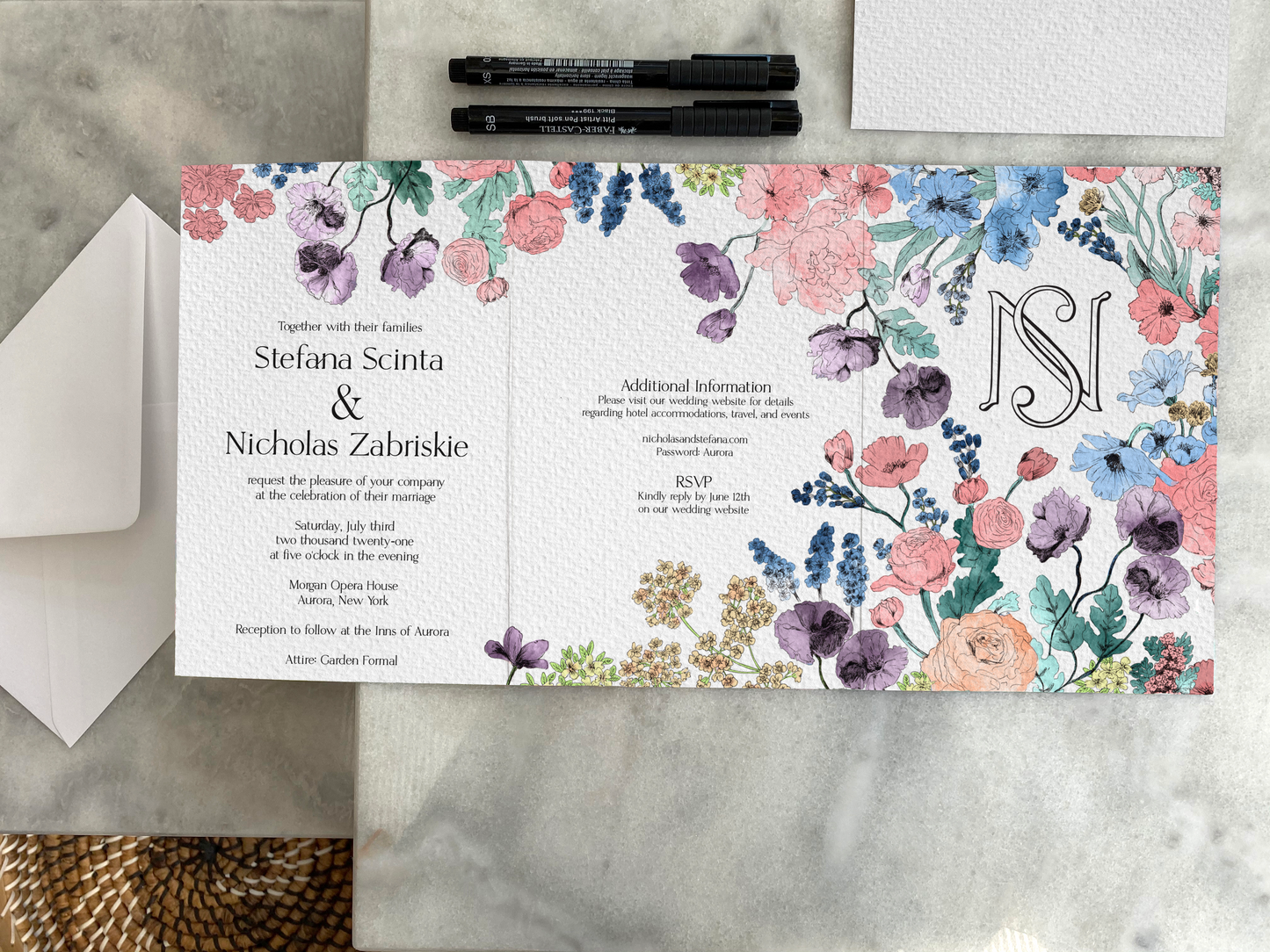 Bespoke Wedding Stationery Bundle (6 Sided Invitation, Envelopes, Liners, Insert)