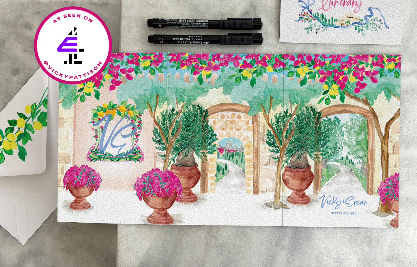 Premium Design Service, Bespoke Wedding Stationery, Luxury Hand Painted Folded Wedding Invitation Suite.
