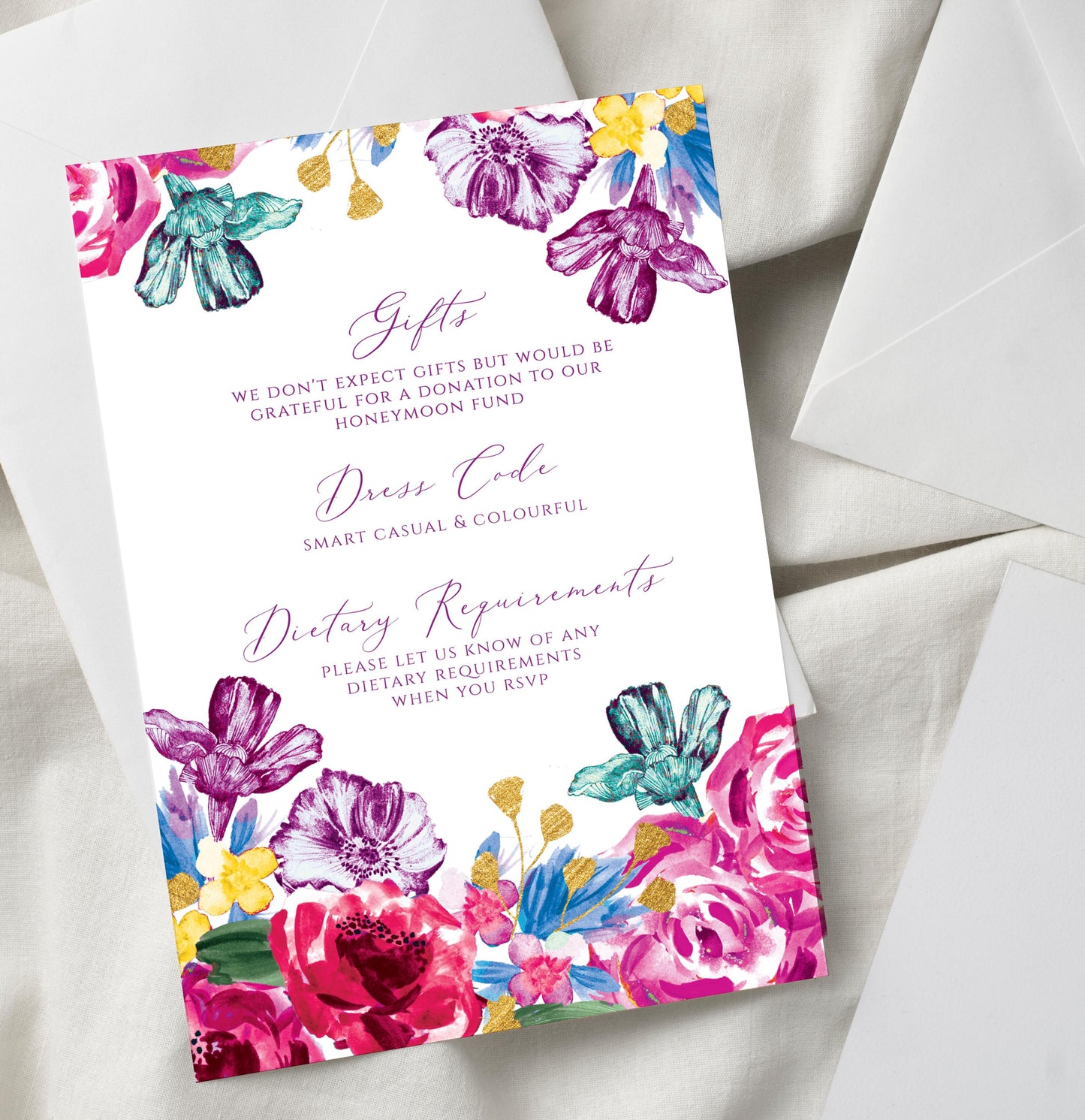 Colourful Floral Wedding Invitation TEMPLATE, Optional Customisation & Print, Bright Wedding Invite, Summer Flowers Printable Elegant EDITABLE Download
