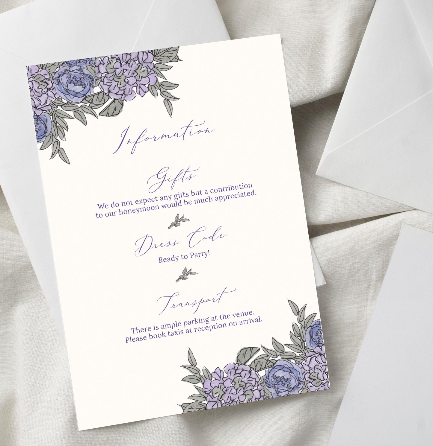 Lilac Floral Motif Wedding Invitation TEMPLATE, Optional Customisation & Print, Monogram Wedding Invite, Lilac Floral Printable Elegant EDITABLE Download