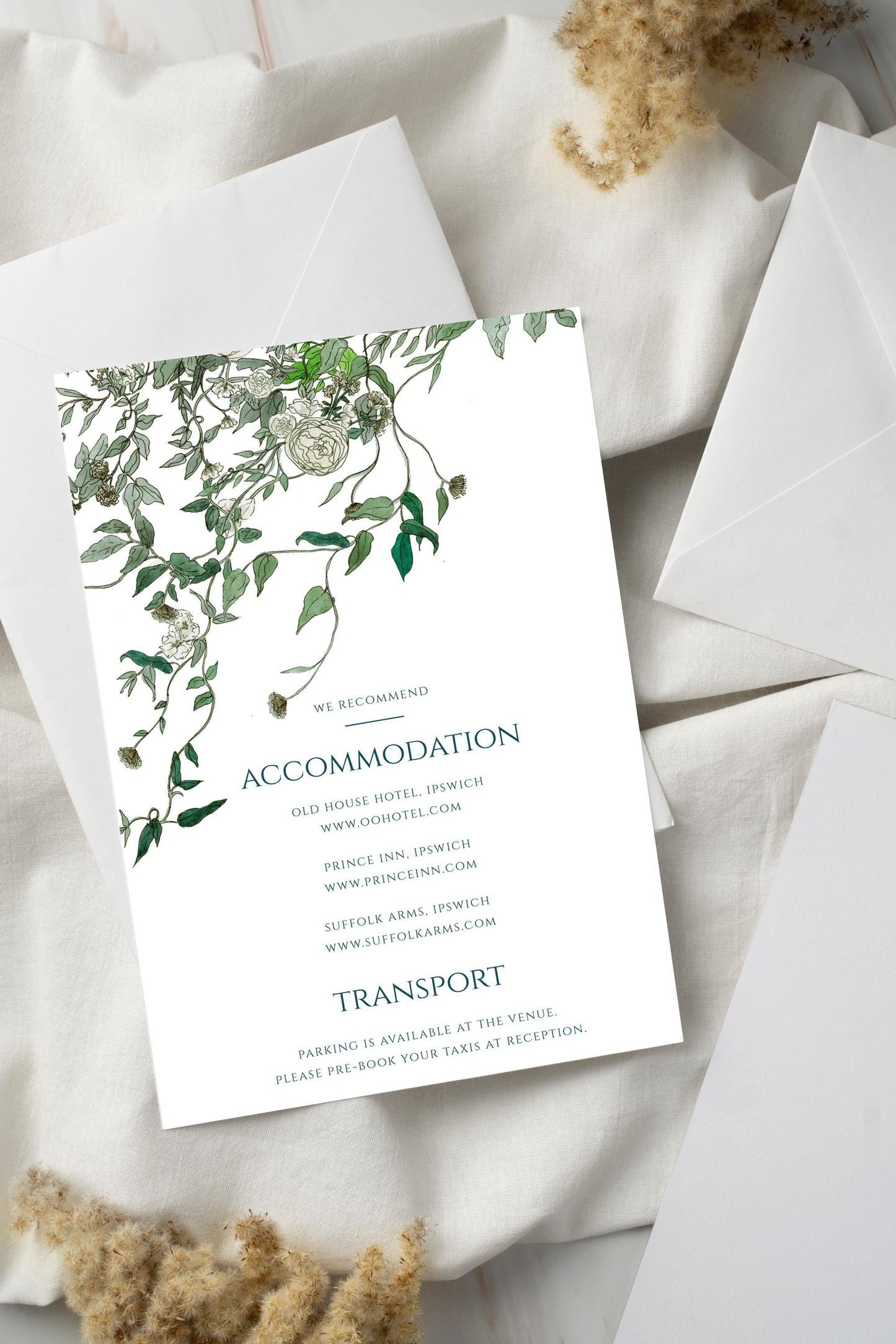 Trailing Vines Wedding Invitation TEMPLATE, Optional Customisation & Print, Hand Drawn Wedding Invite & Information, Printable EDITABLE Download
