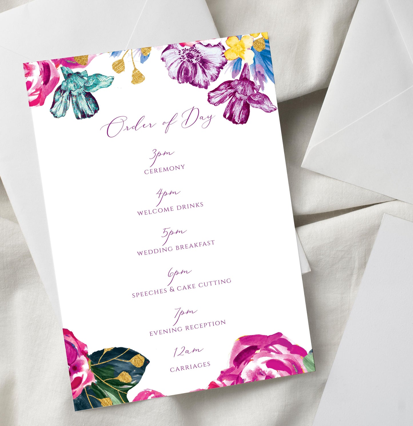 Colourful Floral Wedding Invitation TEMPLATE, Optional Customisation & Print, Bright Wedding Invite, Summer Flowers Printable Elegant EDITABLE Download