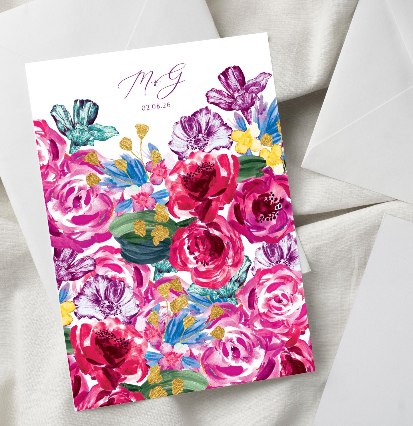 Colourful Floral Wedding Invitation TEMPLATE, Optional Customisation & Print, Bright Wedding Invite, Summer Flowers Printable Elegant EDITABLE Download