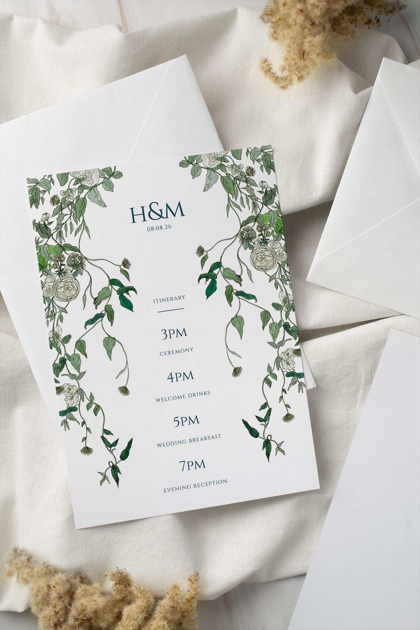 Trailing Vines Wedding Invitation TEMPLATE, Optional Customisation & Print, Hand Drawn Wedding Invite & Information, Printable EDITABLE Download