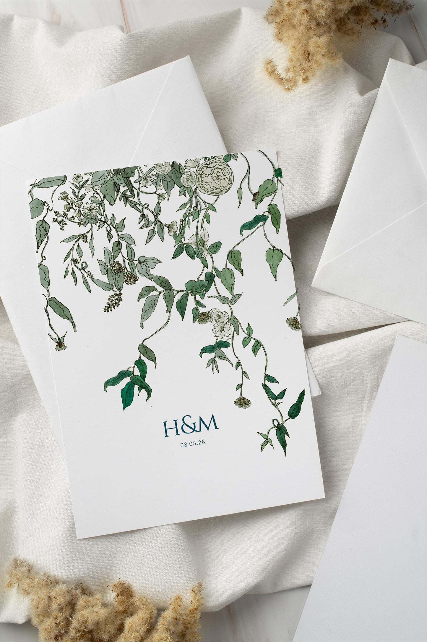 Trailing Vines Wedding Invitation TEMPLATE, Optional Customisation & Print, Hand Drawn Wedding Invite & Information, Printable EDITABLE Download