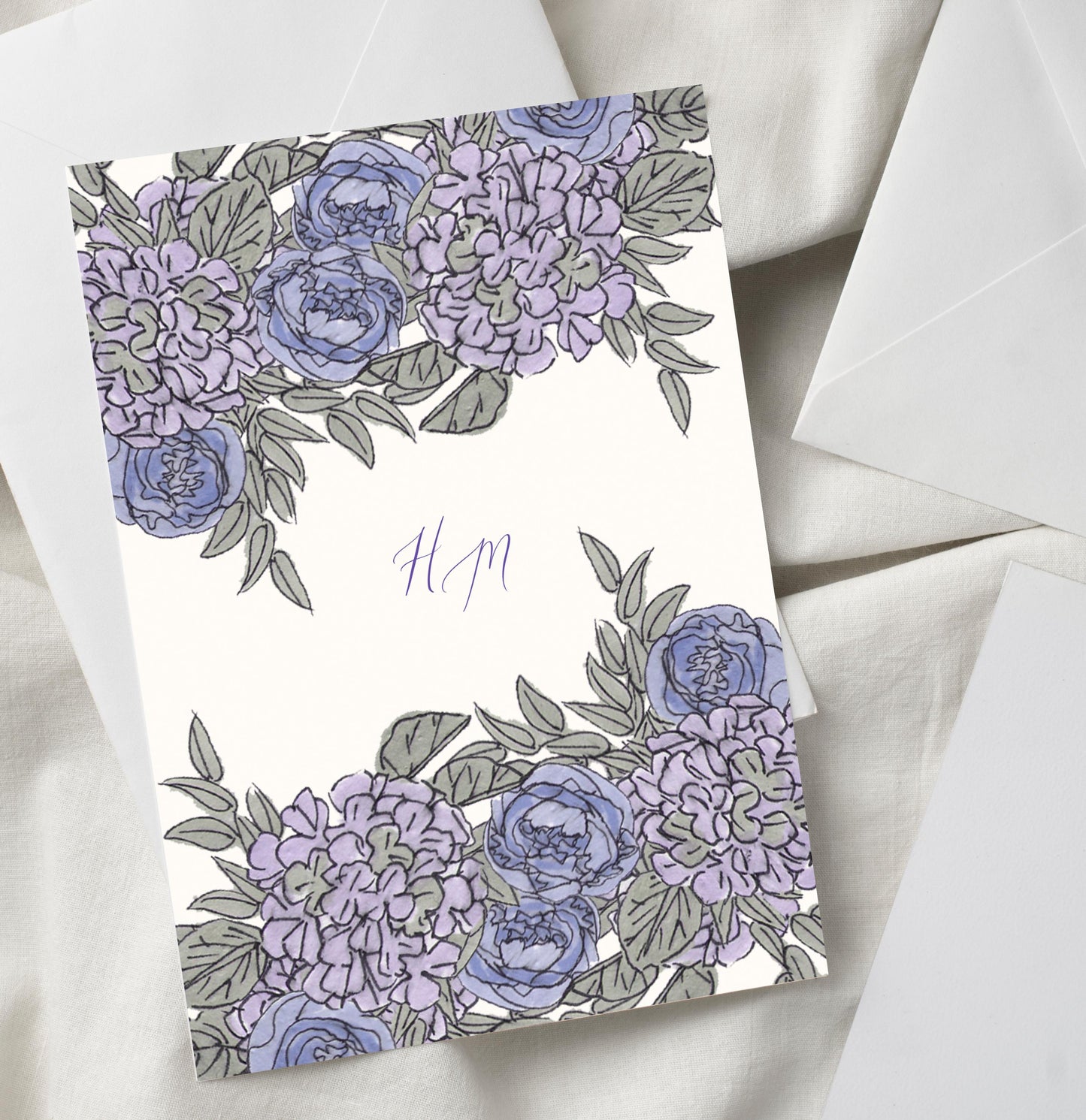 Lilac Floral Motif Wedding Invitation TEMPLATE, Optional Customisation & Print, Monogram Wedding Invite, Lilac Floral Printable Elegant EDITABLE Download
