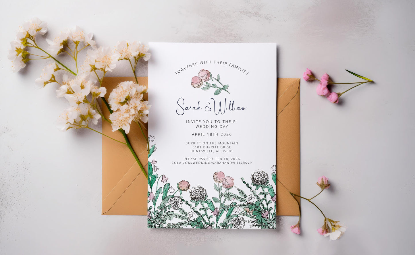 Spring Wildflower Wedding Invitation Suite with 8 TEMPLATES, Optional Customisation & Print, Garden Wedding Invite, Springtime Printable EDITABLE Download