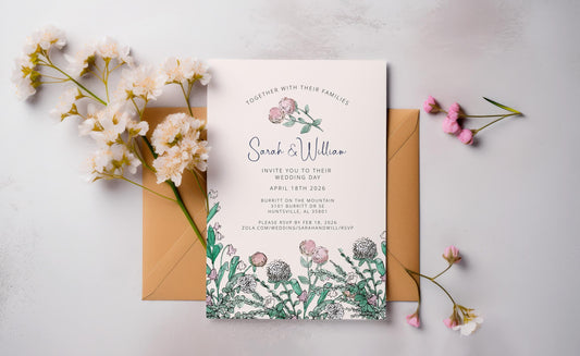 Spring Wildflower Wedding Invitation Suite with 8 TEMPLATES, Optional Customisation & Print, Garden Wedding Invite, Springtime Printable EDITABLE Download