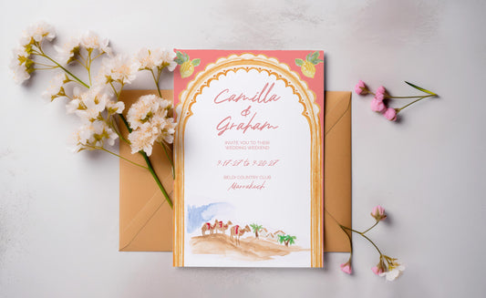 Moroccan Desert Wedding Invitation TEMPLATE, Optional Customisation & Print, Destination Wedding Invite, Marrakech Printable Elegant EDITABLE Download