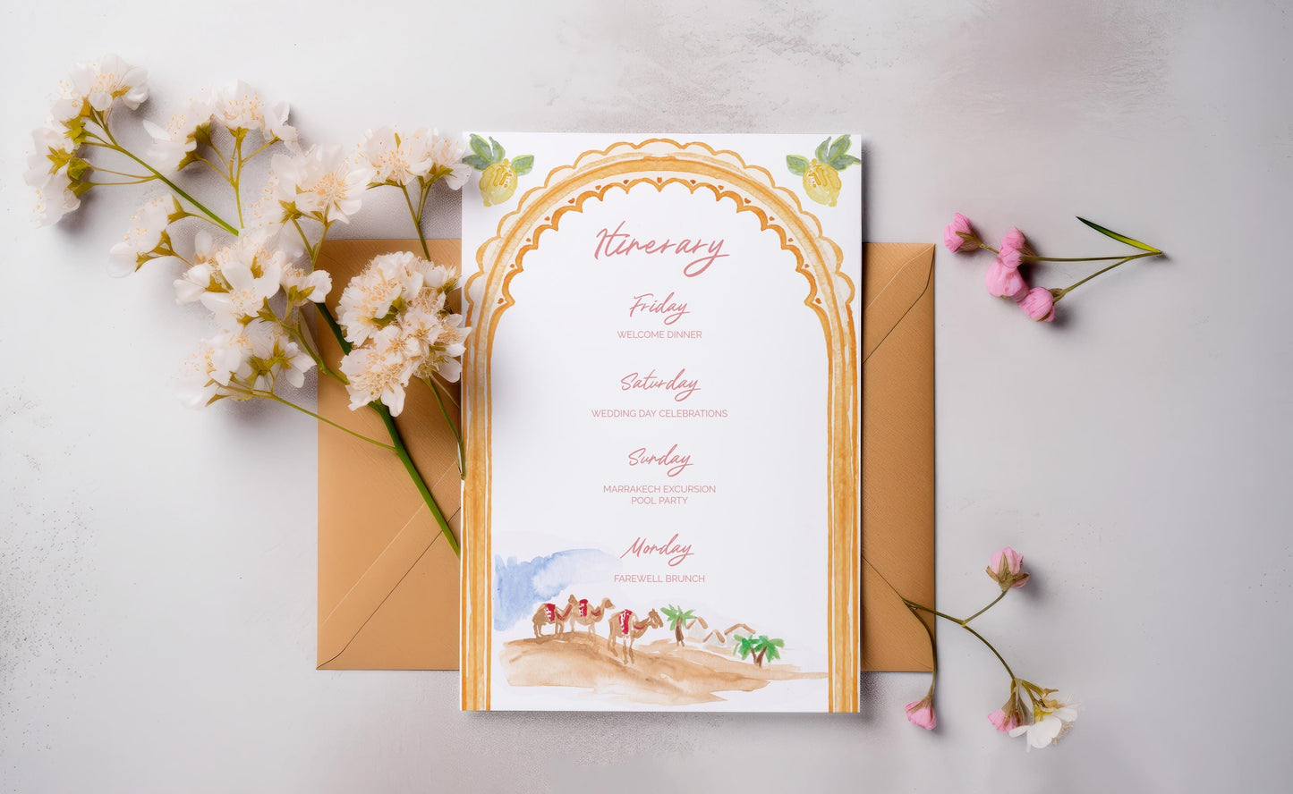 Moroccan Desert Wedding Invitation TEMPLATE, Optional Customisation & Print, Destination Wedding Invite, Marrakech Printable Elegant EDITABLE Download
