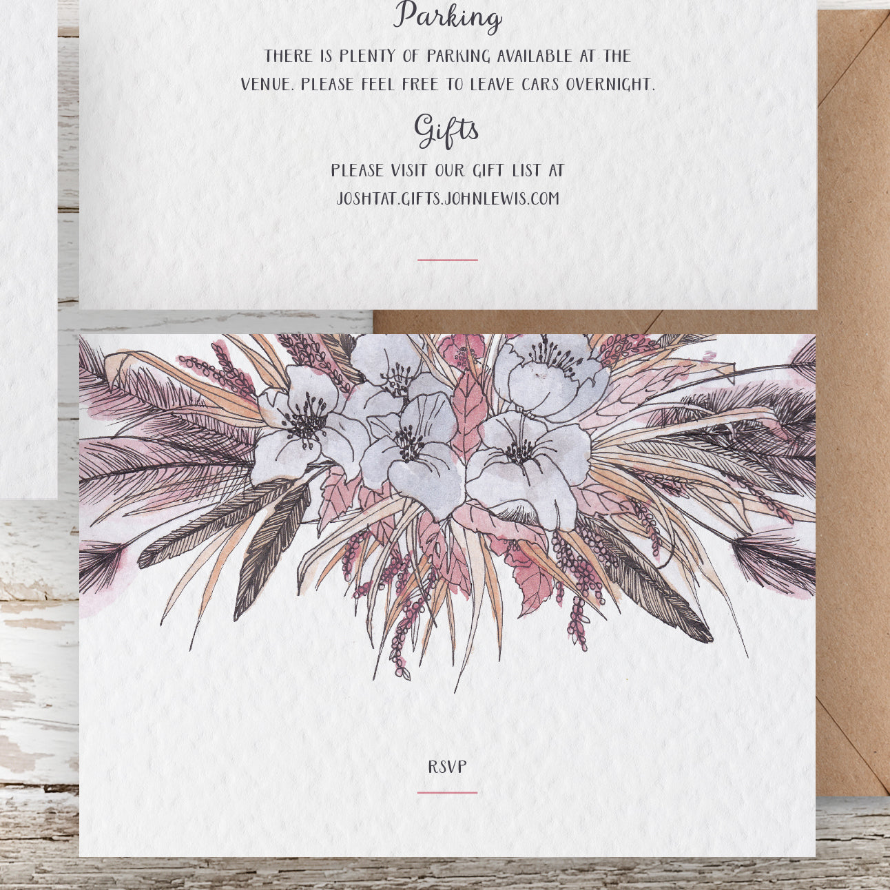 Boho Pampas Grass Cloud with Wild Flowers Customised Wedding Invitation Set