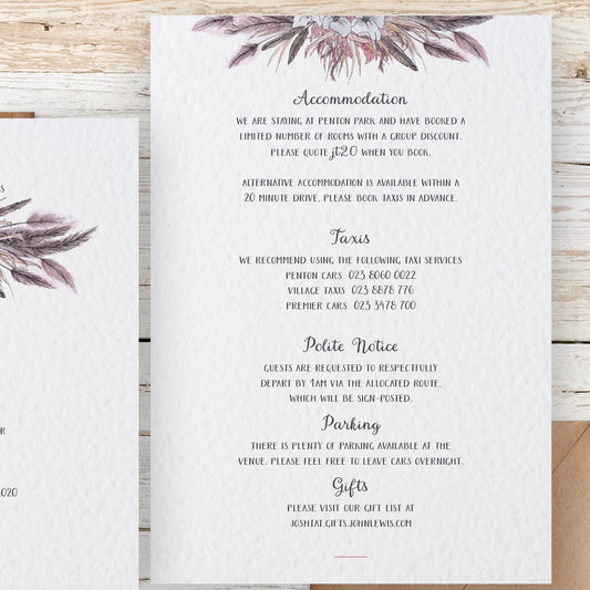 Information Card with Envelope, Bespoke Wedding Stationery